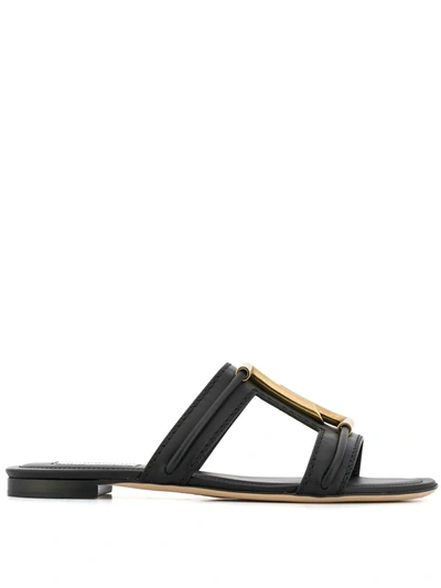 Tod's Double T-bar Leather Slides In Black
