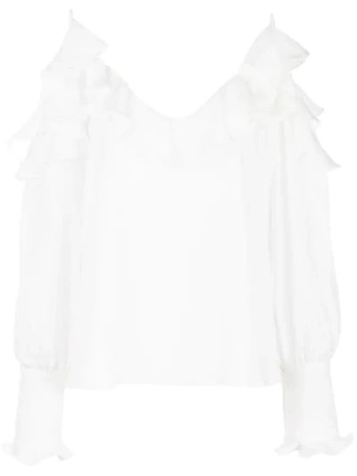 Stella Mccartney White Women's Marley Ruffled Cold Shoulder Blouse In Red