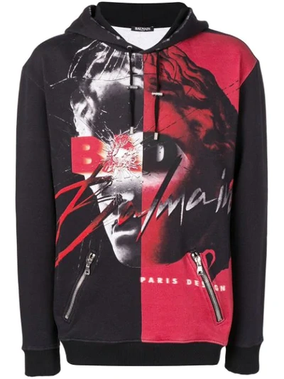 Balmain Black Men's Printed Hoodie