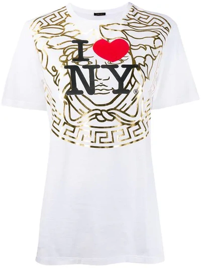 Versace Metallic Printed Cotton-jersey T-shirt In White