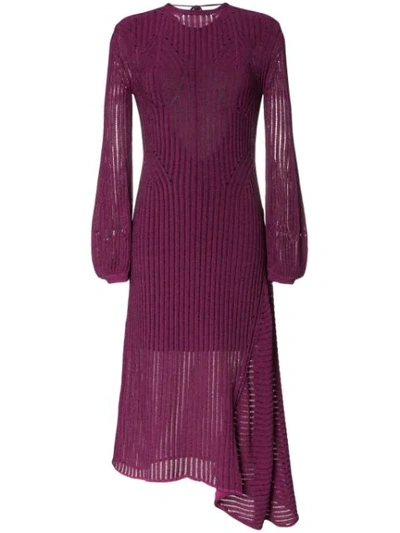 Chloé Purple Women's Backless Ribbed Detail Knitted Silk Midi Dress
