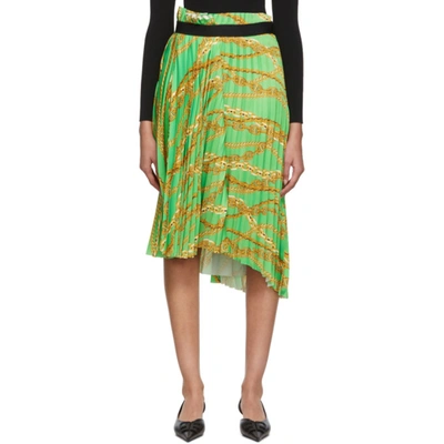 Balenciaga Asymmetric Pleated Printed Crepe Midi Skirt In Green