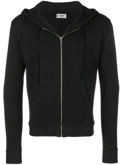 Saint Laurent Embellished Zip-up Hoodie In Black