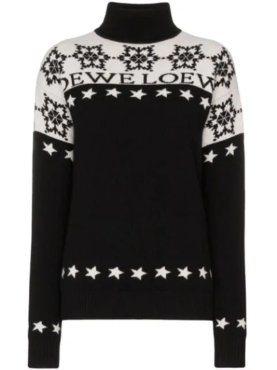 Loewe Snowflake Intarsia Knit Turtleneck In White & Black