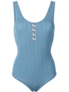 Balmain Blue Women's Decorative Buttons Knitted Bodysuit