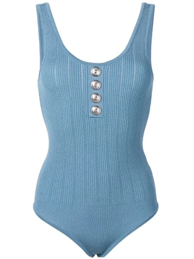Balmain Blue Women's Decorative Buttons Knitted Bodysuit