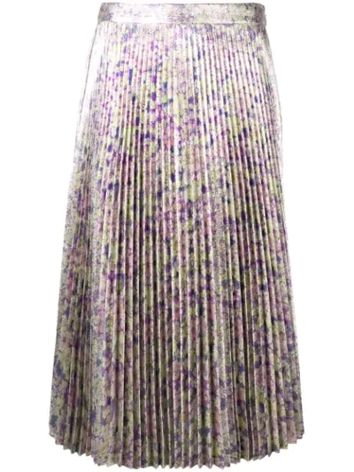 Stella Mccartney Isabelle Pleated Floral-print Lamé Skirt In Purple