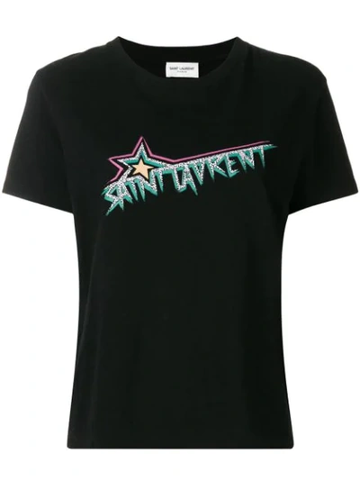 Saint Laurent Printed Cotton-jersey T-shirt In Black