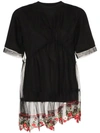Simone Rocha Floral Embroidered Lace Peplum T-shirt In Black