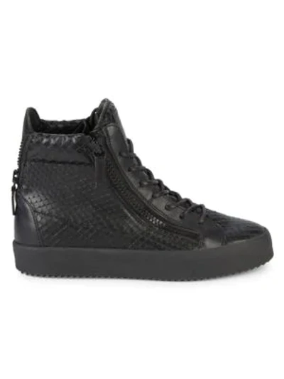 Giuseppe Zanotti Snake-embossed Leather High-top Sneakers In Nero