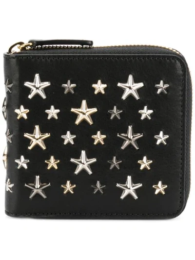 Jimmy Choo Lawrence Leather Wallet With Metallic Stars In Dark Blue