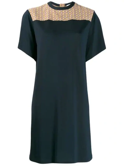 Chloé Pleated Patterned Silk Back Dress In Blue