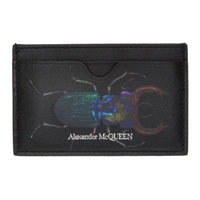 Alexander Mcqueen Bug Black Leather Cardholder In Black/multicolor