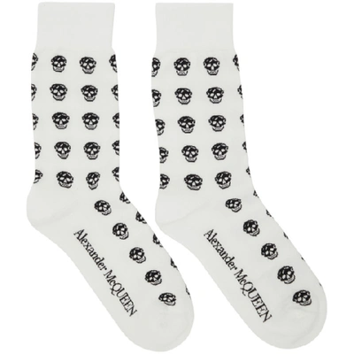 Alexander Mcqueen White And Black Socks With Iconic Skull In White/black