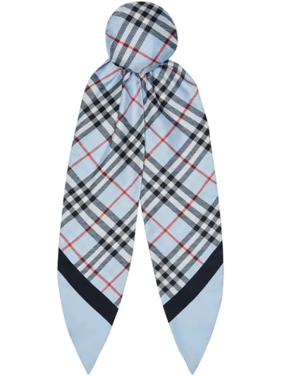 Burberry Vintage Check Print Silk Hair Scarf In Pale Blue