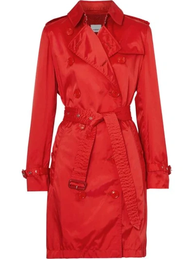 Burberry Detachable Hood Technical Nylon Trench Coat In Red