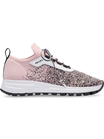 Prada Pink Shaded Intarsia Fabric Sneakers In White