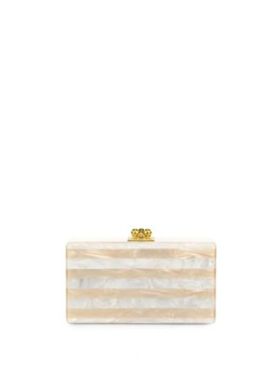 Edie Parker Jean Glittered & Striped Acrylic Clutch In Nude-white
