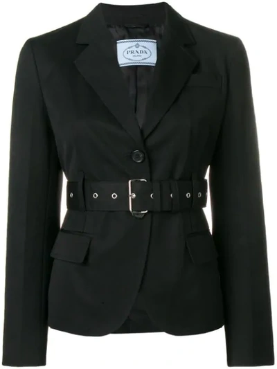 Prada Lightweight Wool Belted Jacket In Black