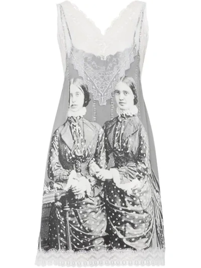 Burberry Lace Detail Victorian Portrait Print Silk Slip Dress In Grey |  ModeSens