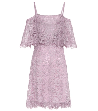 Valentino Purple Women's Cotton-blend Lace Minidress In Grey