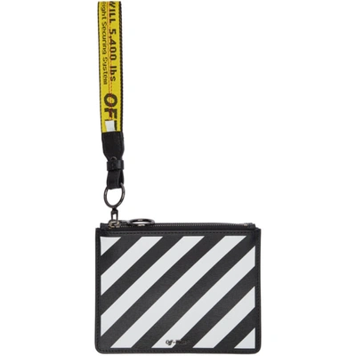 Off-white Diagonal Stripe Zipped Pouch In Black/white