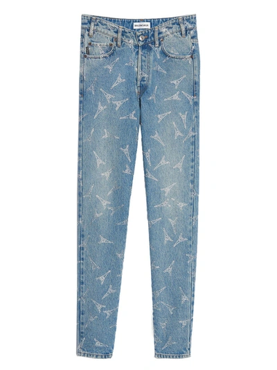 Balenciaga Blue Women's Eifel Tower V-neck Jeans
