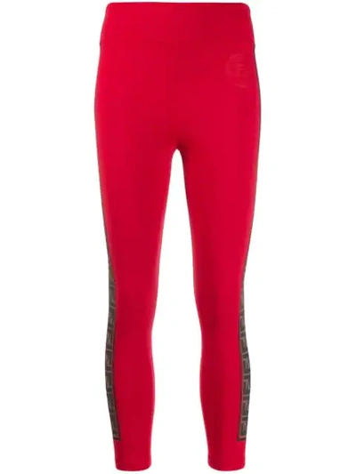 Fendi Red Women's High Waisted Logo Leggings