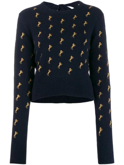 Chloé Embroidered Wool-blend Sweater In Blue