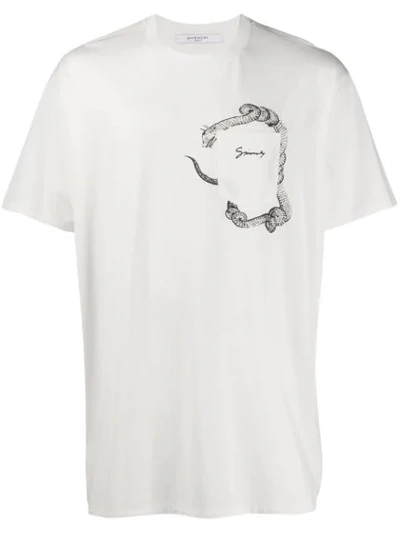 Givenchy Grey Men's Snake Print Pocket T-shirt In White