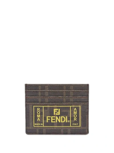 Fendi Brown And Yellow Card Holder With Monogram And Logo Print
