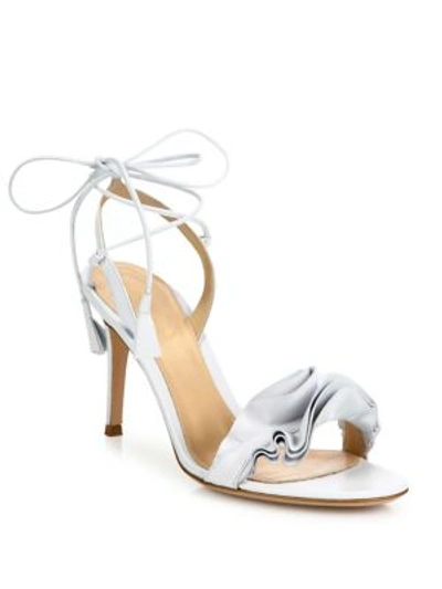 Gianvito Rossi Ruffle Leather Ankle-wrap Sandals In White