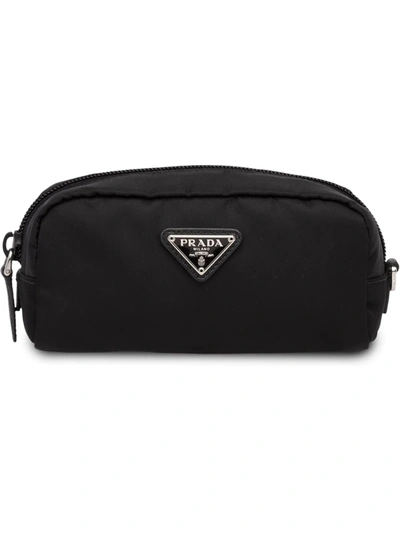 Prada Logo-plaque Cosmetic Pouch In Black