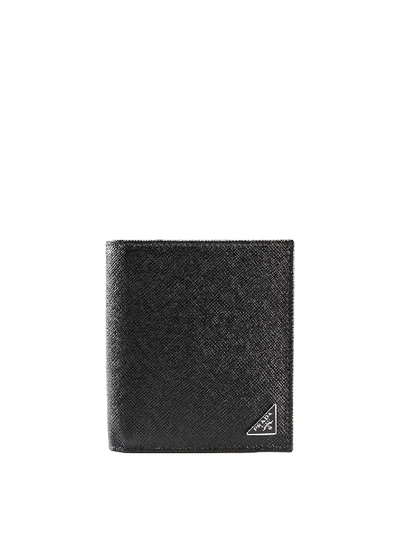 Prada Triangolo Saffiano Leather Mini Wallet In Black