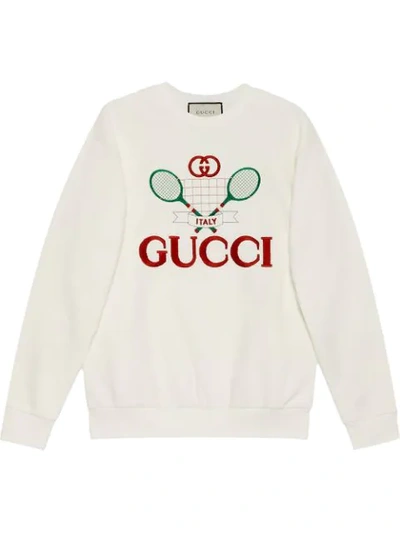 Gucci White Tennis Logo Sweatshirt In Neutrals