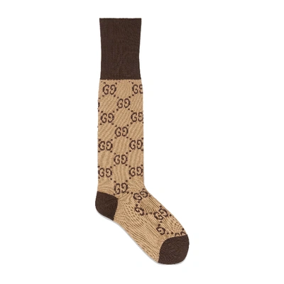 Gucci Printed Cotton Socks In Beige