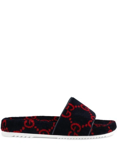 Gucci Blue Men's Monogram Sideline Slides