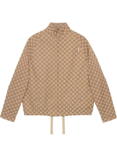 Gucci Neutral Men's Gg Canvas Bomber Jacket In Camel/ Ebony/ Mix