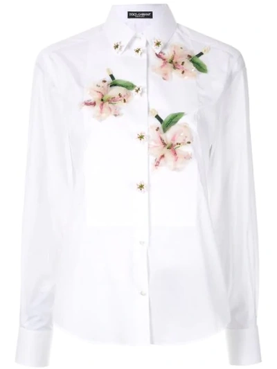 Dolce & Gabbana Silk Embroidered Shirt In White