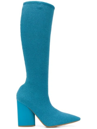 Yeezy Aqua Knee-high Knit Sock Boots In Blue