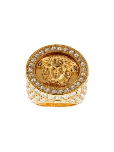 Versace Gold Women's Embellished Crystal Medusa Ring