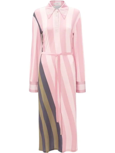 Jw Anderson Belted Striped Crepe De Chine Maxi Dress In Pink