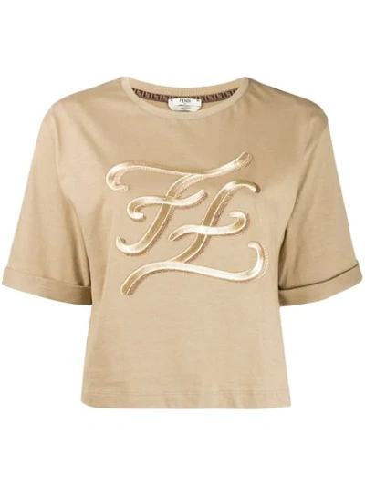 Fendi Neutral Women's Karligraphy T-shirt In Neutrals