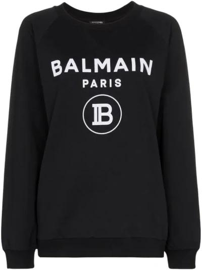 Balmain Logo Print Sweatshirt In Black
