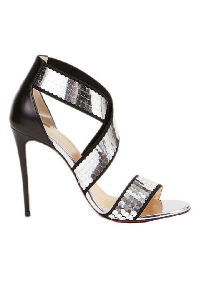 Christian Louboutin Sandalette 'xili' Mit Paillettendetails Schwarz/silber In Black