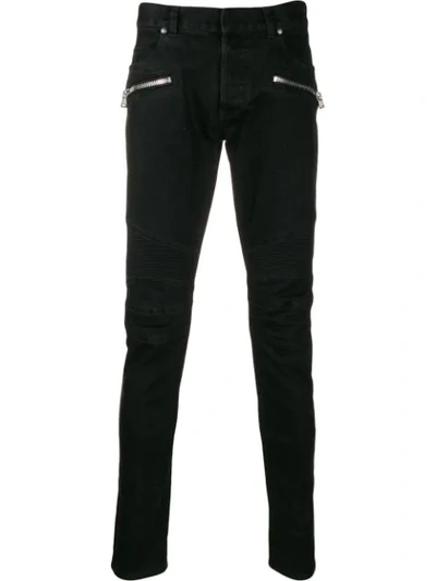 Balmain Skinny Jeans With Ribbed Inserts In Black