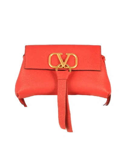 Valentino Garavani Vring Leather Clutch In Red