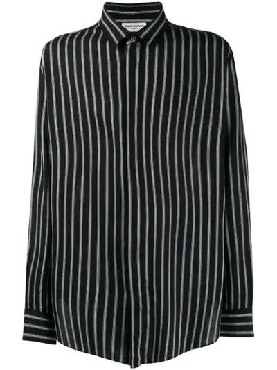 Saint Laurent Black Men's Black And White Striped Shirt In Multi