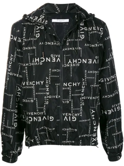 Givenchy Black Men's Logo Print Windbreaker Jacket In 004 Black / White