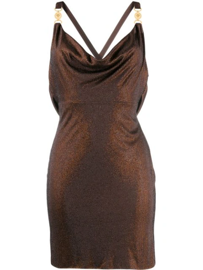 versace brown dress Versace Off-shoulder Belted Shirt Dress